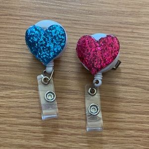 ❤️ Blue and Pink glitter Heart Badge Holder Bundle